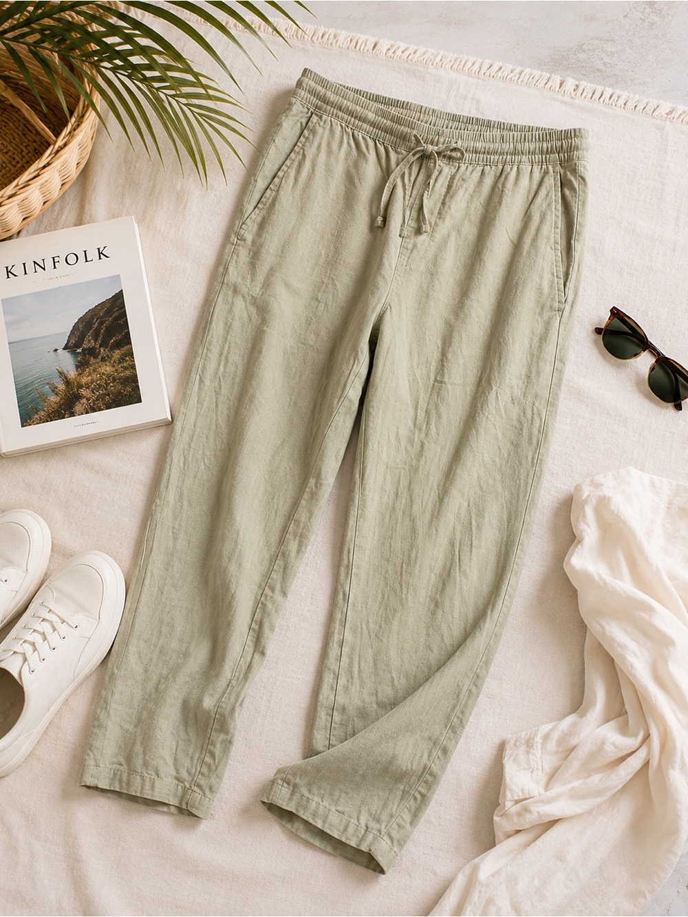 SMOG Linen Blend Drawstring Pants Men’s Light Sage